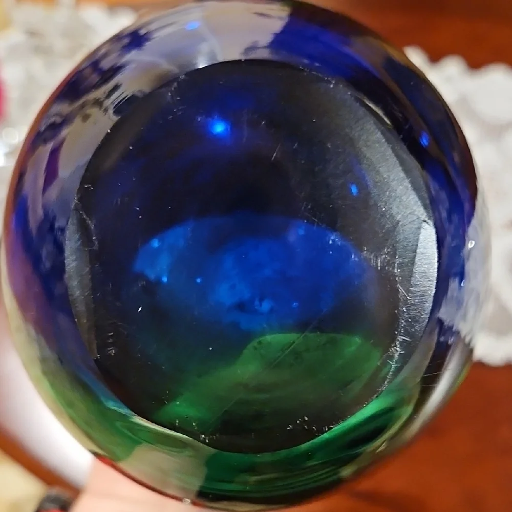 Hand Blown Glass Sommerso Mid Century Modern Tulip Teardrop Vase Polished Base